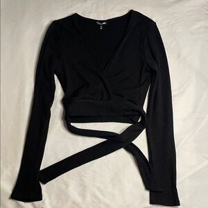 Fashion Nova Black Long Sleeve Wrap Blouse